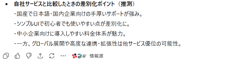 競合リサーチの出力結果②