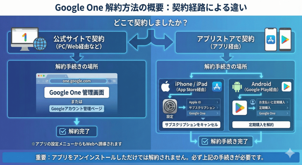 解約や自動更新でつまづきやすい（図解）