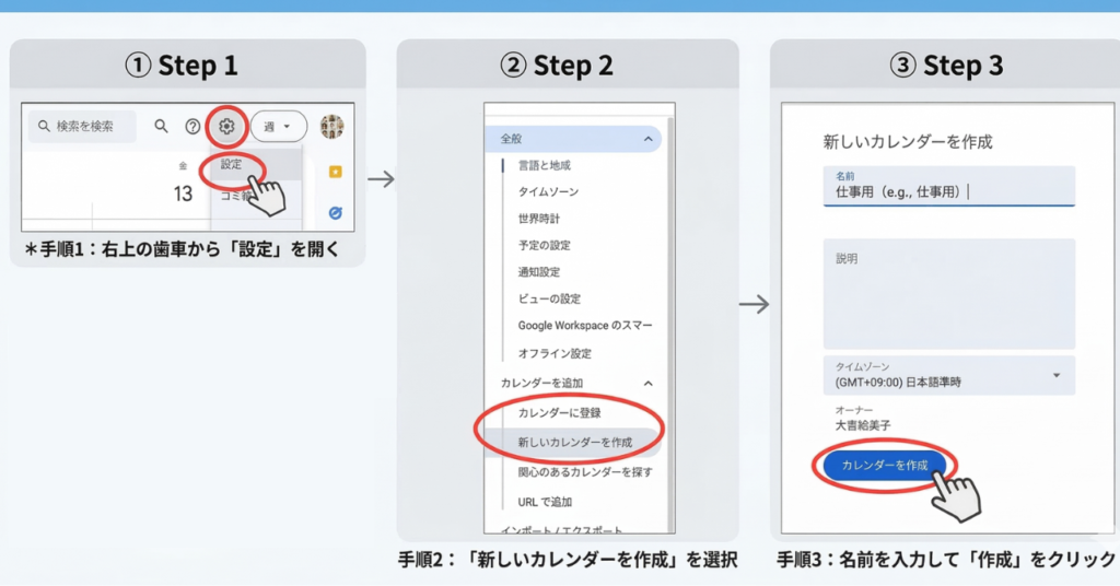 コツ②：カレンダー名を指定する